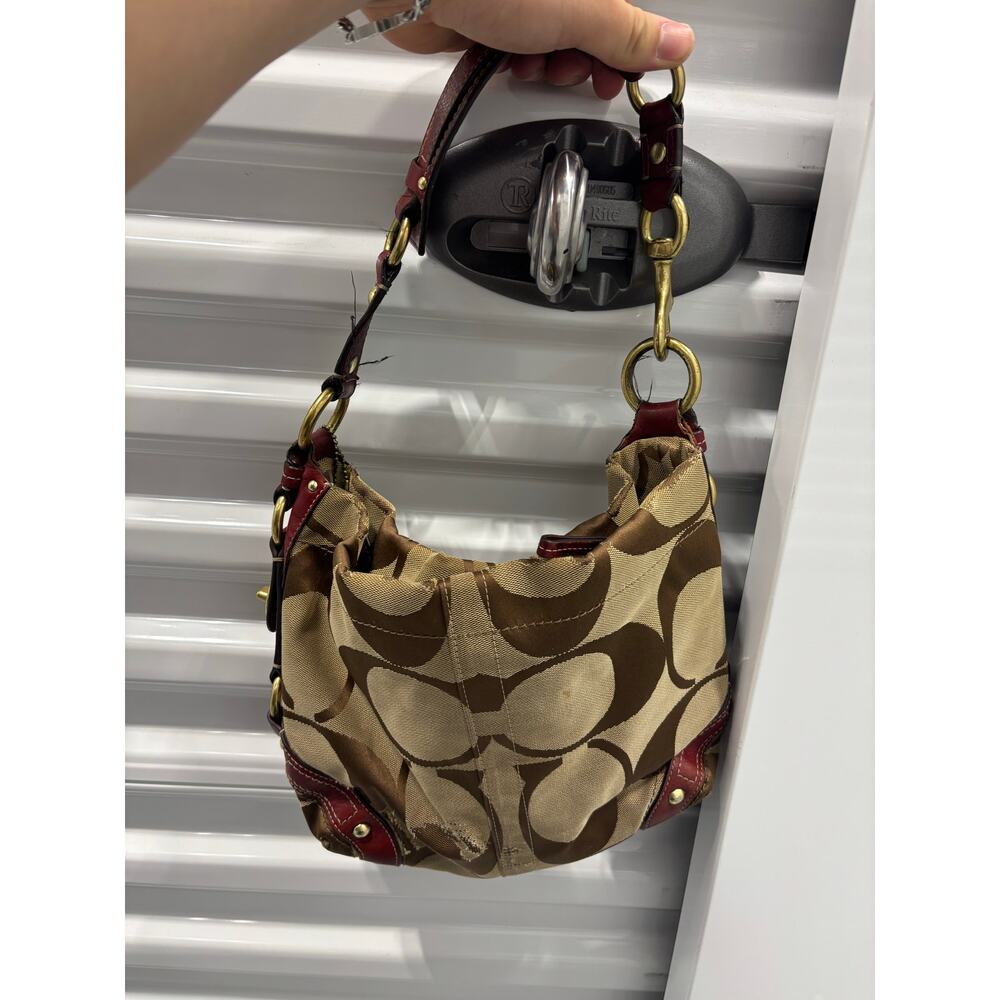 Coach Carly Hobo Bag Brown Signature C Burgundy Leather Gold Hardware 10619 - Picture 3 of 8